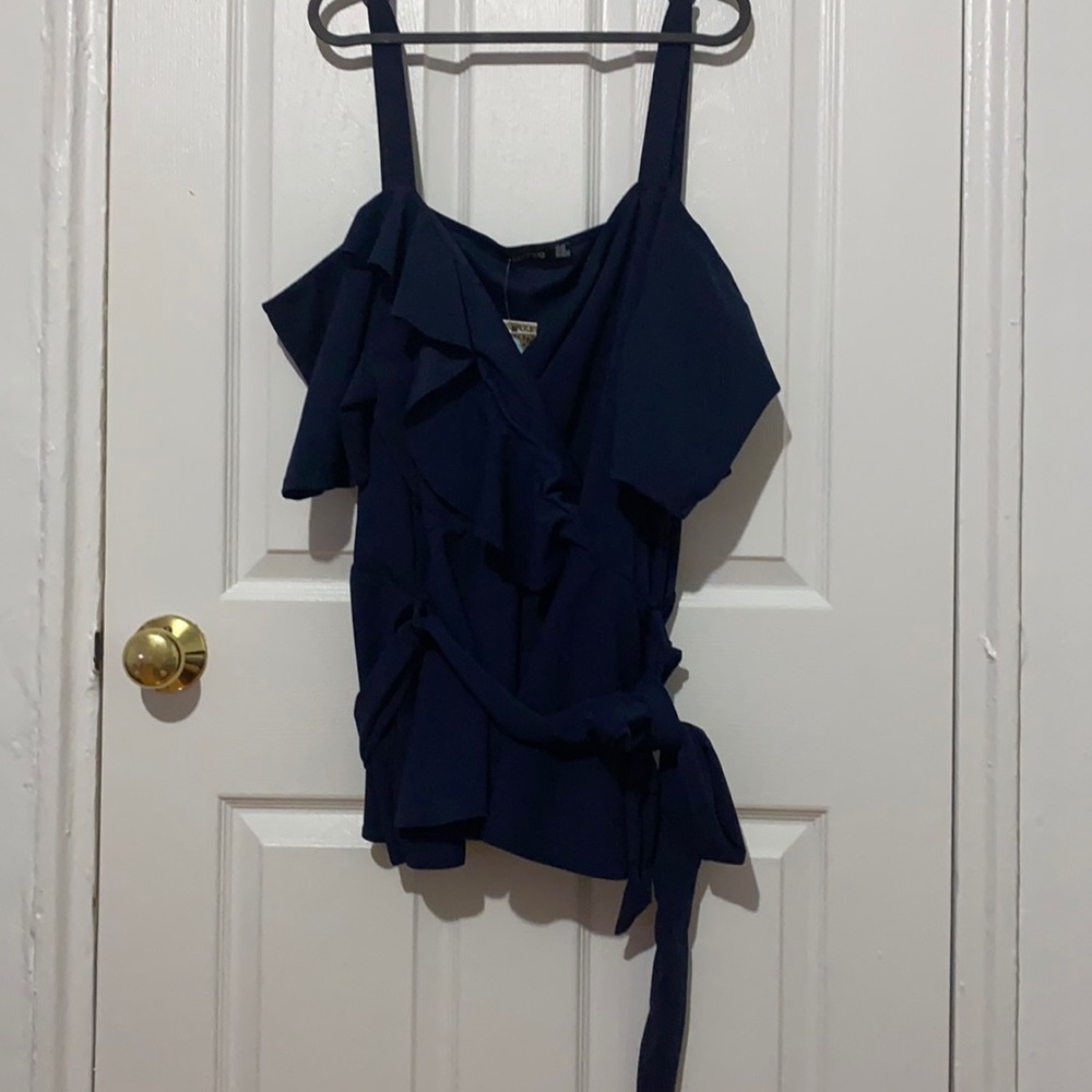 BooHoo Blue Peplum Ruffle Top Plus Size 20